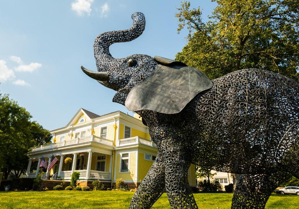An elephant sculpture adorns the historic Ringling House, a Baraboo Bed and Breakfast.