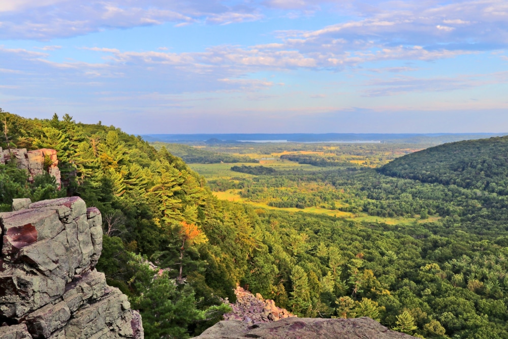 Small Towns in Wisconsin, view of the Driftless region from Devil's Lake State Park 