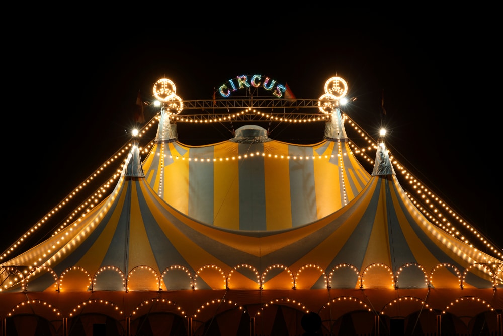 Circus World Museum, photo of a circus tent at night