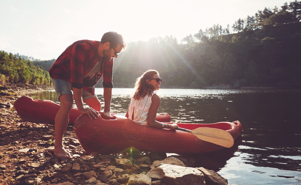 photo of a couple canoeing at Mirror Lake State Park near our bed and breakfast in Baraboo WI